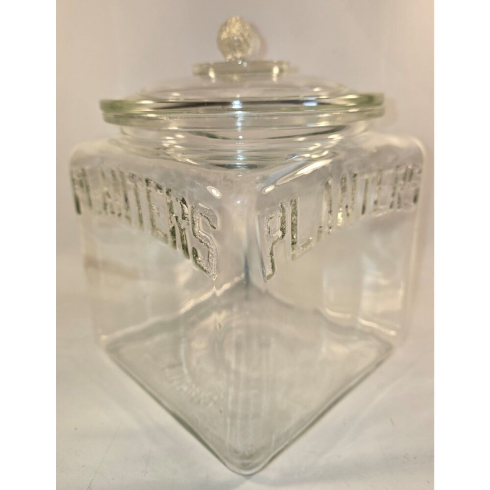 1930s Planters Peanuts Square Store Counter Jar Peanut Lid Very Nice Condition